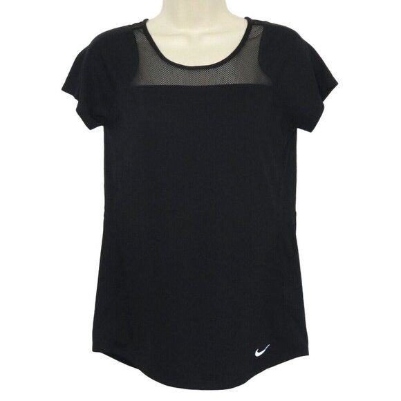 Nike Womens Small Black Mesh Accent Short Sleeve Athletic T Shirt Top Dri Fit - Picture 9 of 9